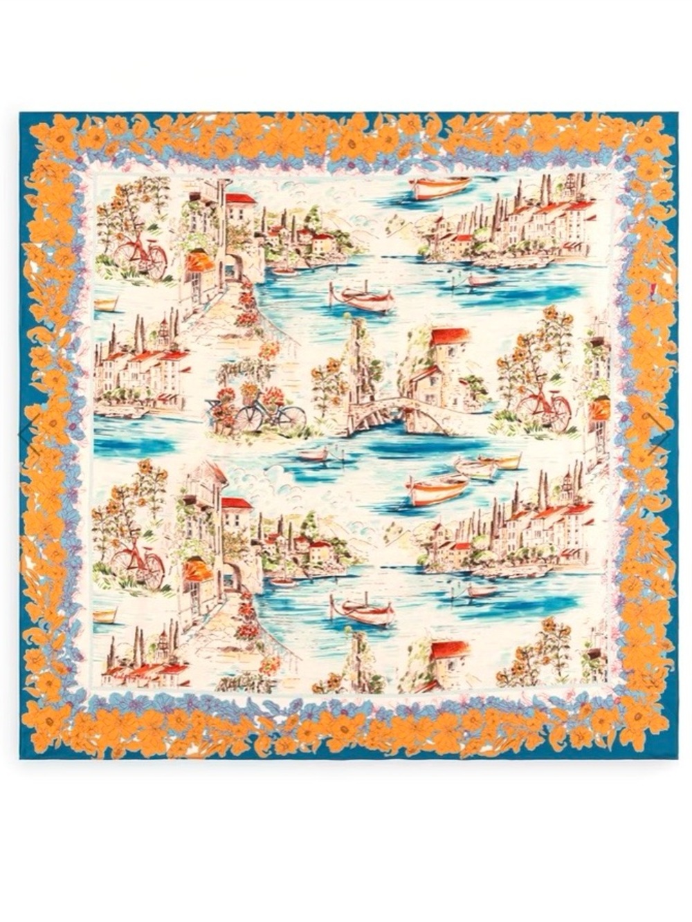 NEW Johnny Was Vakash Head Scarf Seaside Villas Bicycle Medium Cotton 35" x 35"